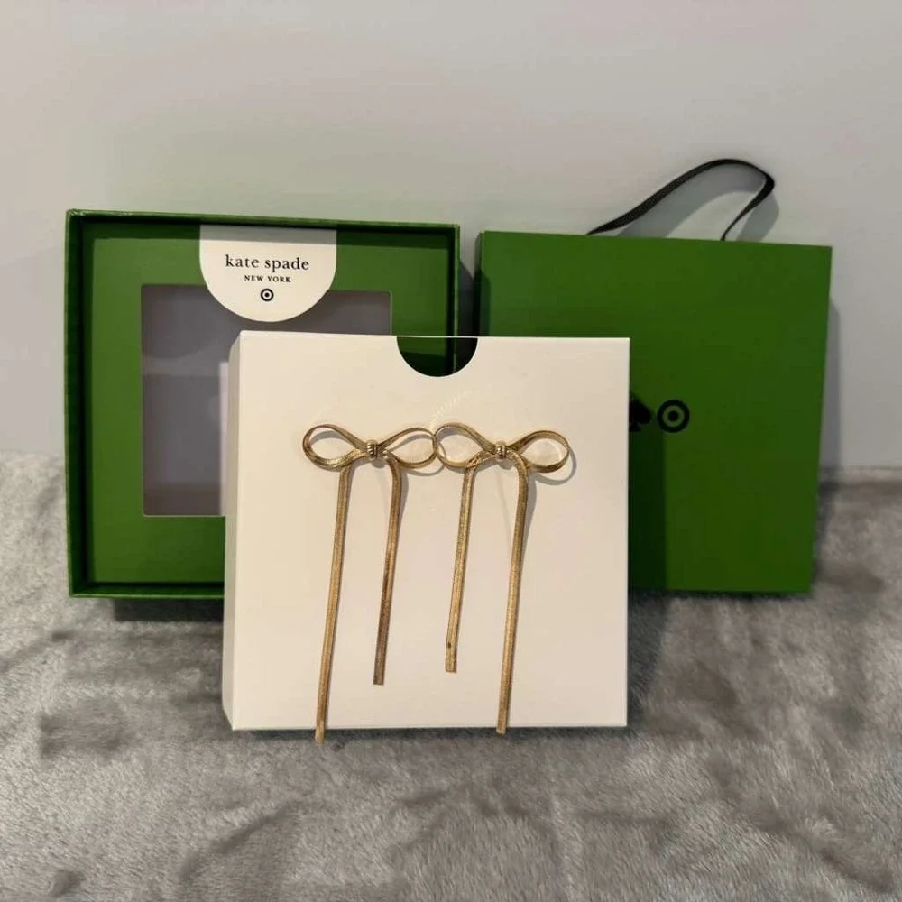 Kate‎ Spade New York Gold Bow Snake Chain Tassel Drop Dangle Earrings Brand New